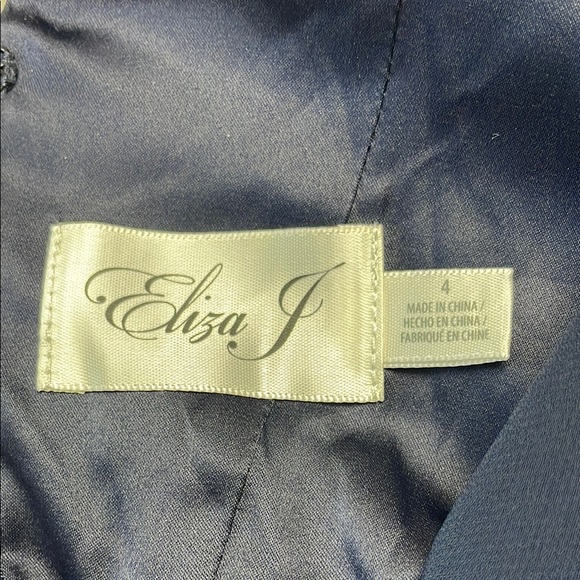 NWT Eliza J Embellished High Low Gown Dress Navy Blue Chiffon Sz 4 - Picture 9 of 16